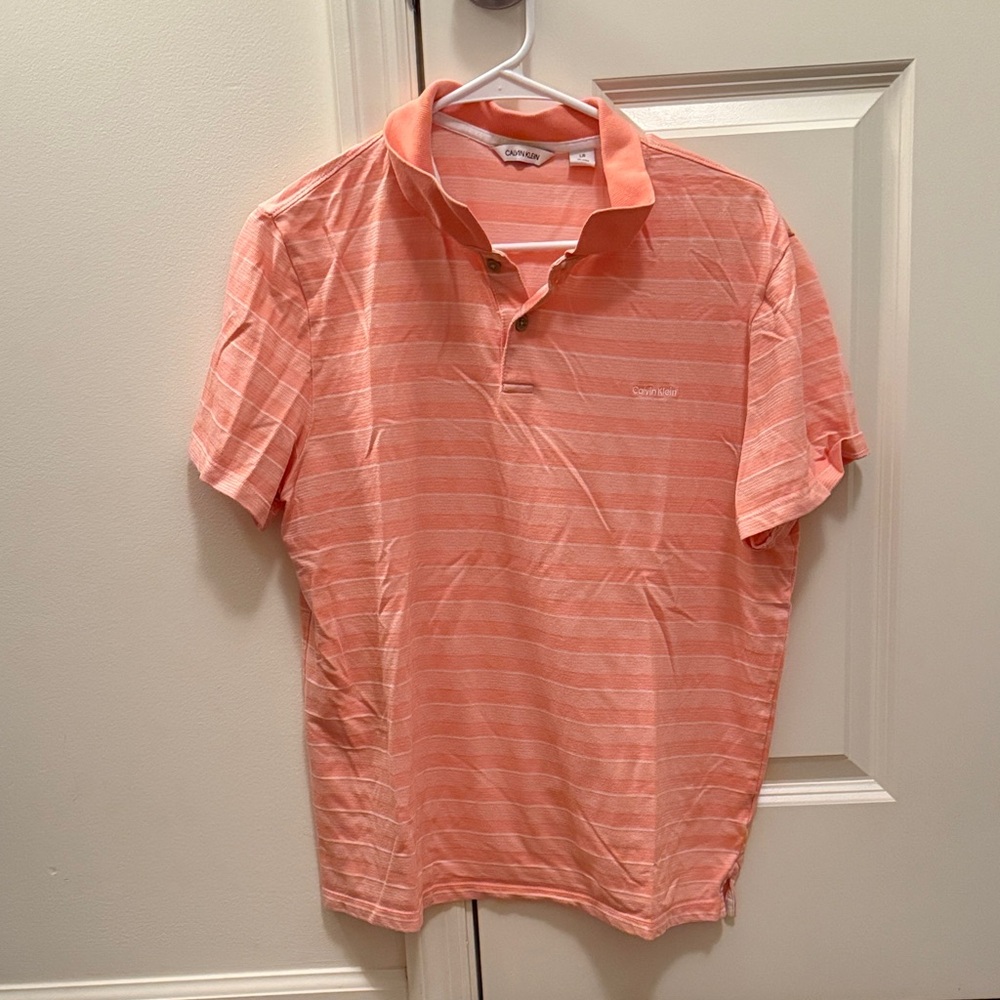 Calvin Klein Coral Striped Polo Shirt